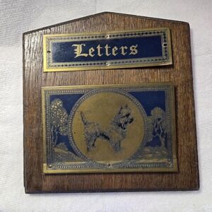 Vintage Scottie Dog Letter Holder, Embossed Metal Pocket, Metal Letters sign